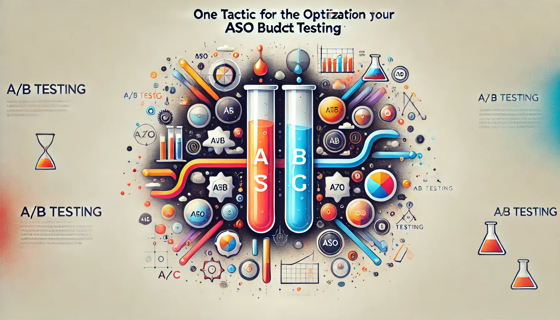 Abstract image symbolizing A/B testing with visuals of split pathways, comparison charts, and dual elements representing experimentation and analysis.