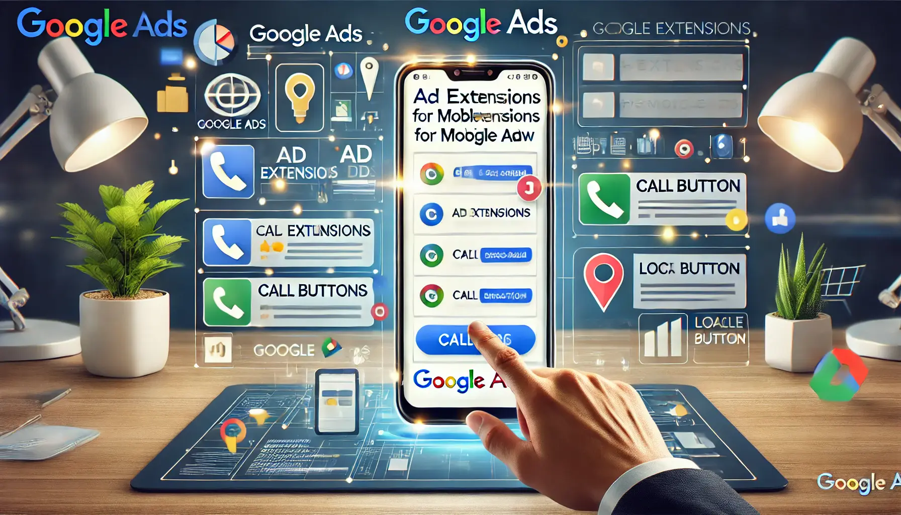 An illustration of mobile optimization of ad extensions in Google Ads.