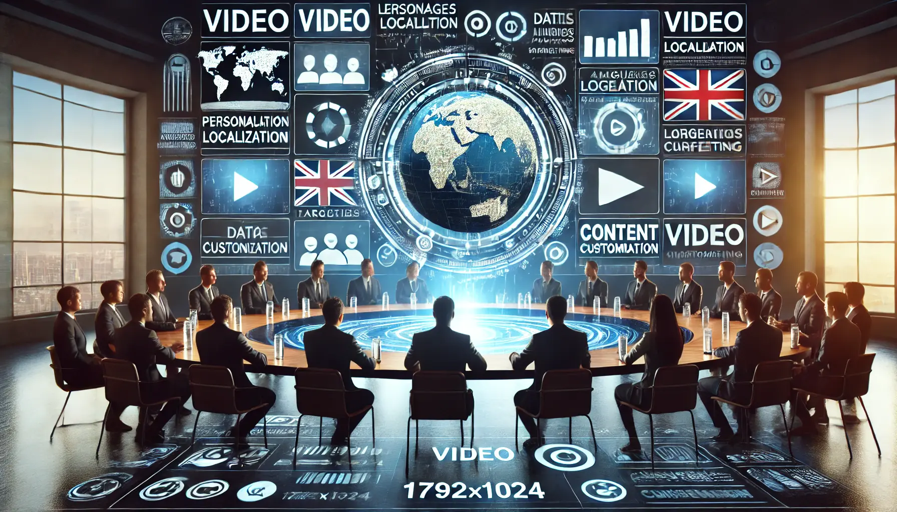 A digital scene showing video content tailored to various languages, regions, and audience preferences, symbolizing personalization and localization.