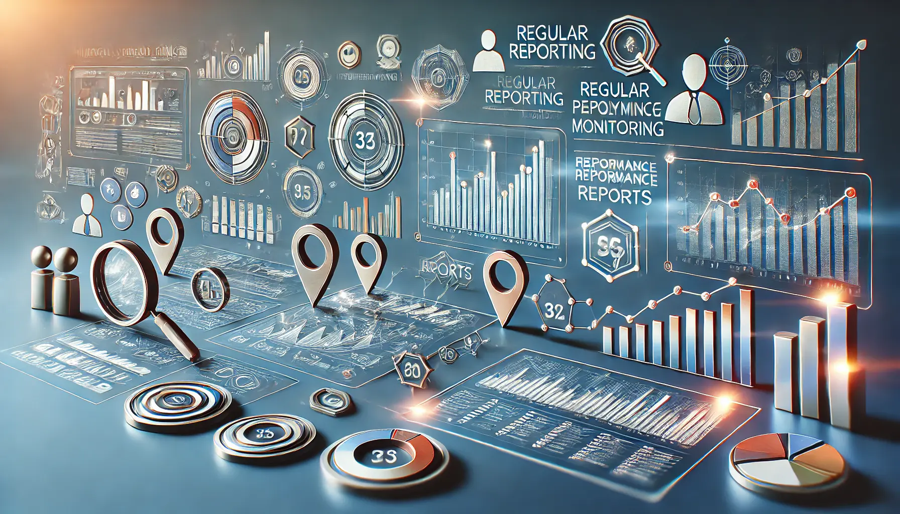 An illustrative image depicting regular reporting and performance monitoring in digital marketing, featuring an analytics dashboard.