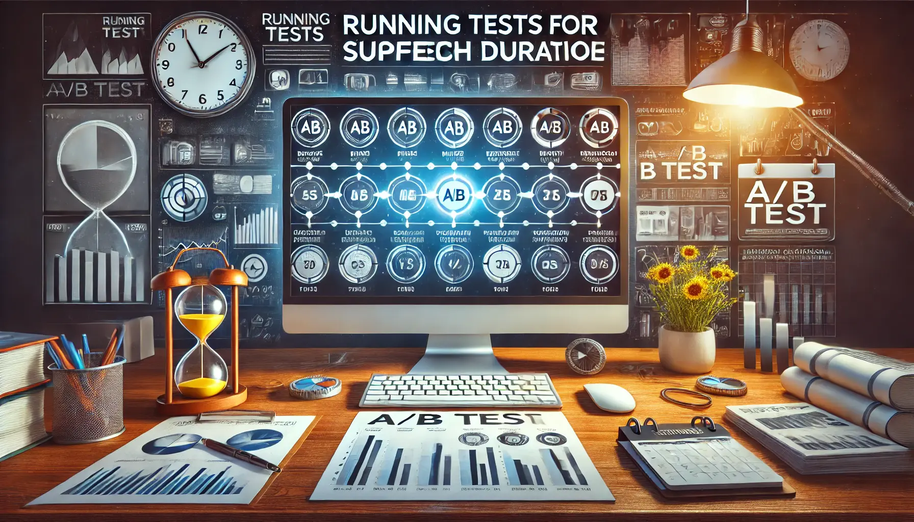 A computer screen showing a timeline of an A/B test with various phases and performance metrics.