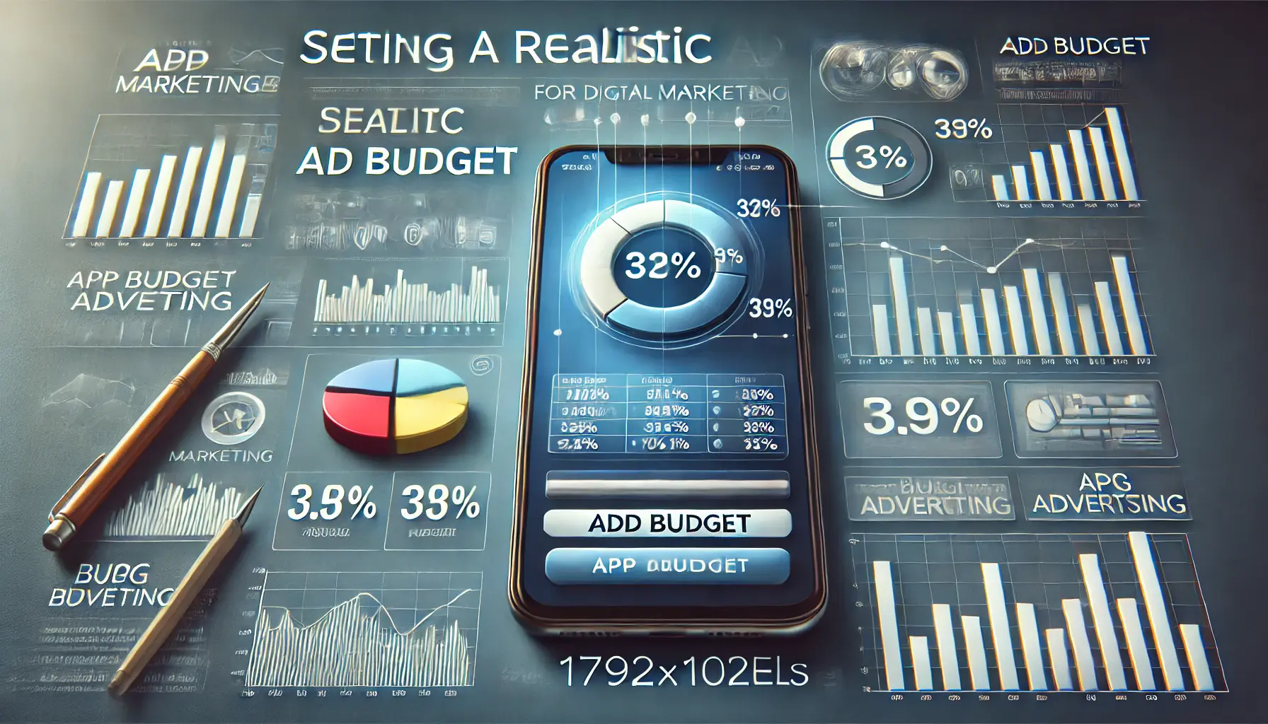 Smartphone displaying app ad with financial dashboard showing budget allocation