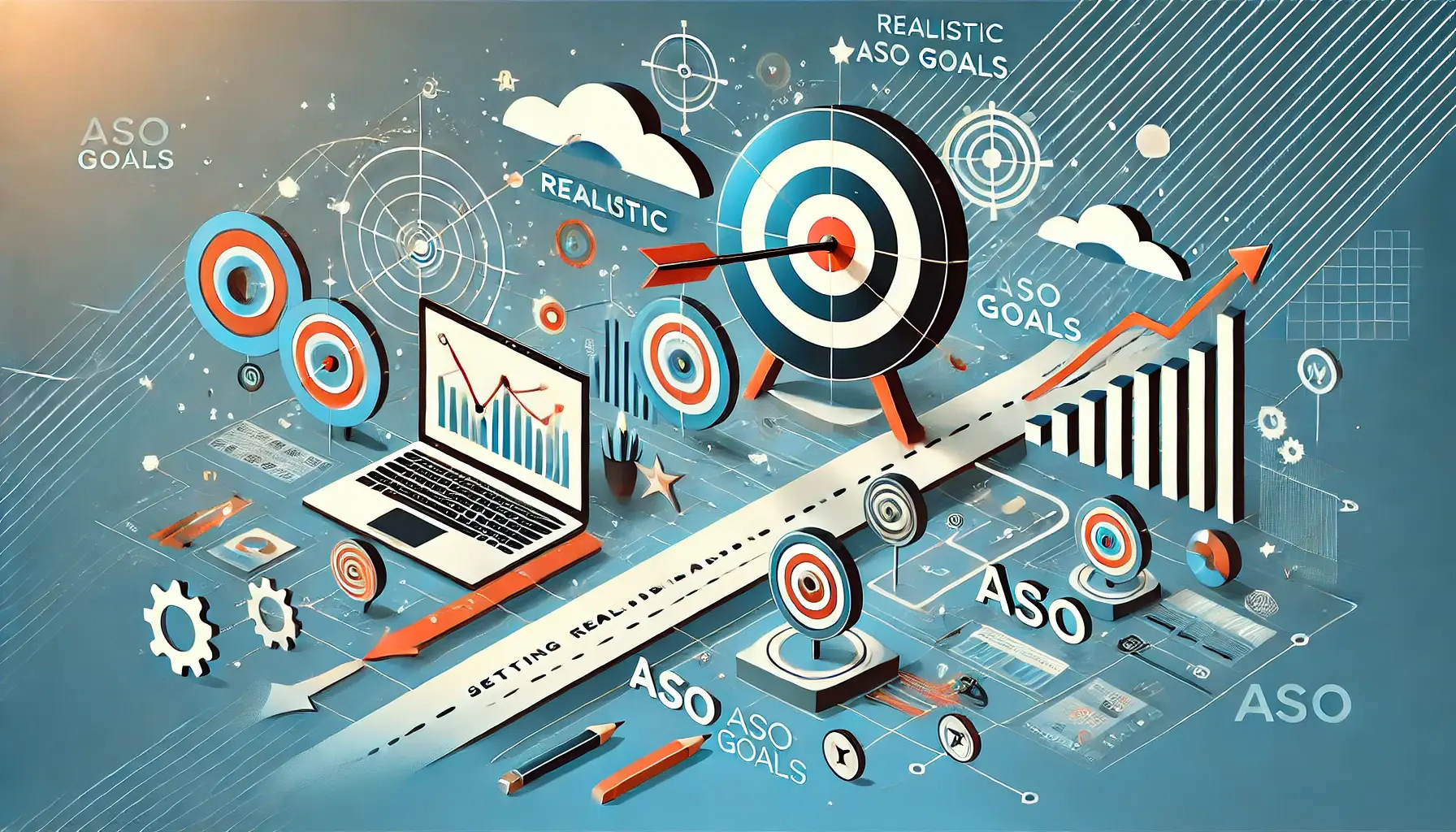 Abstract image symbolizing goal-setting and achievement with visuals of a target, arrows, and pathways leading to objectives.