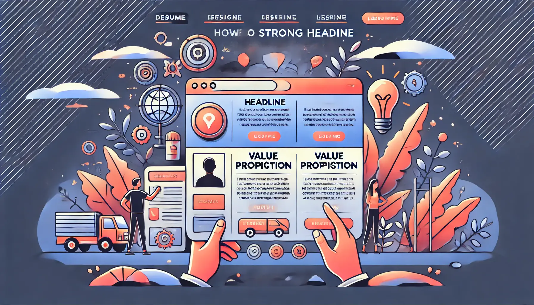 Illustration showing a landing page with a prominent headline and clear value proposition to capture user attention.