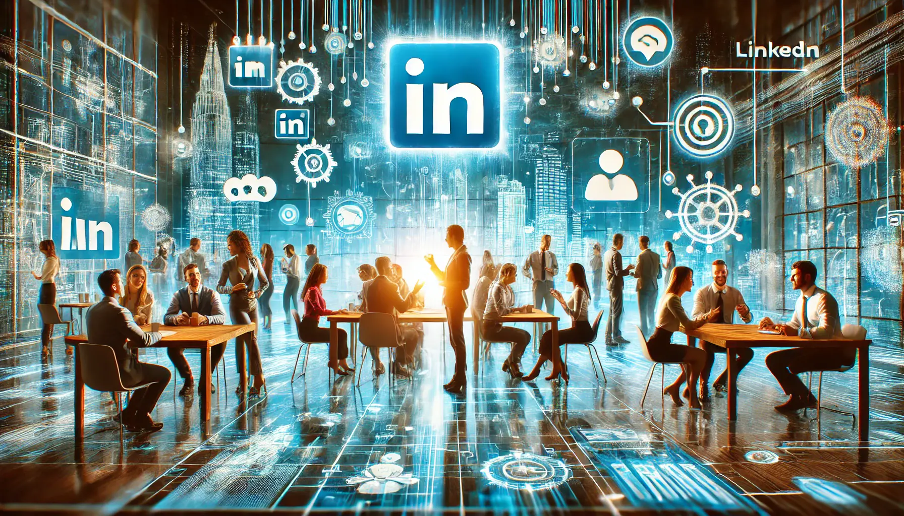 Professionals actively engaging and collaborating in a modern digital office, symbolizing the vitality of LinkedIn community engagement.