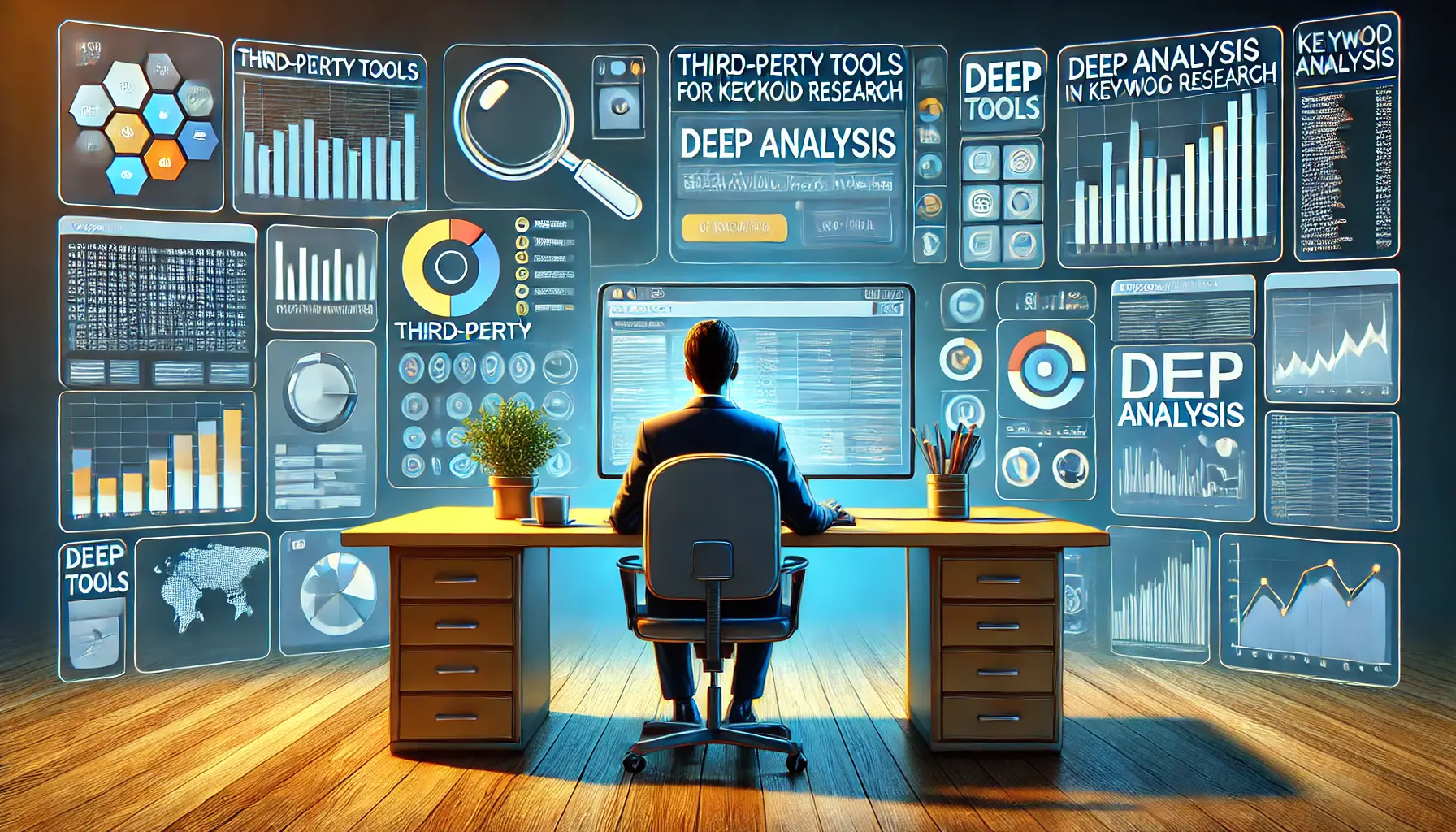 A visual representation of third-party tools for deep analysis, showing a person analyzing data on multiple screens.