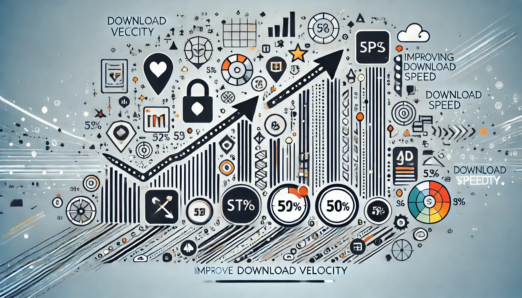 Abstract visualization of incremental improvements in download velocity, featuring app icons, progress indicators, and user engagement metrics.