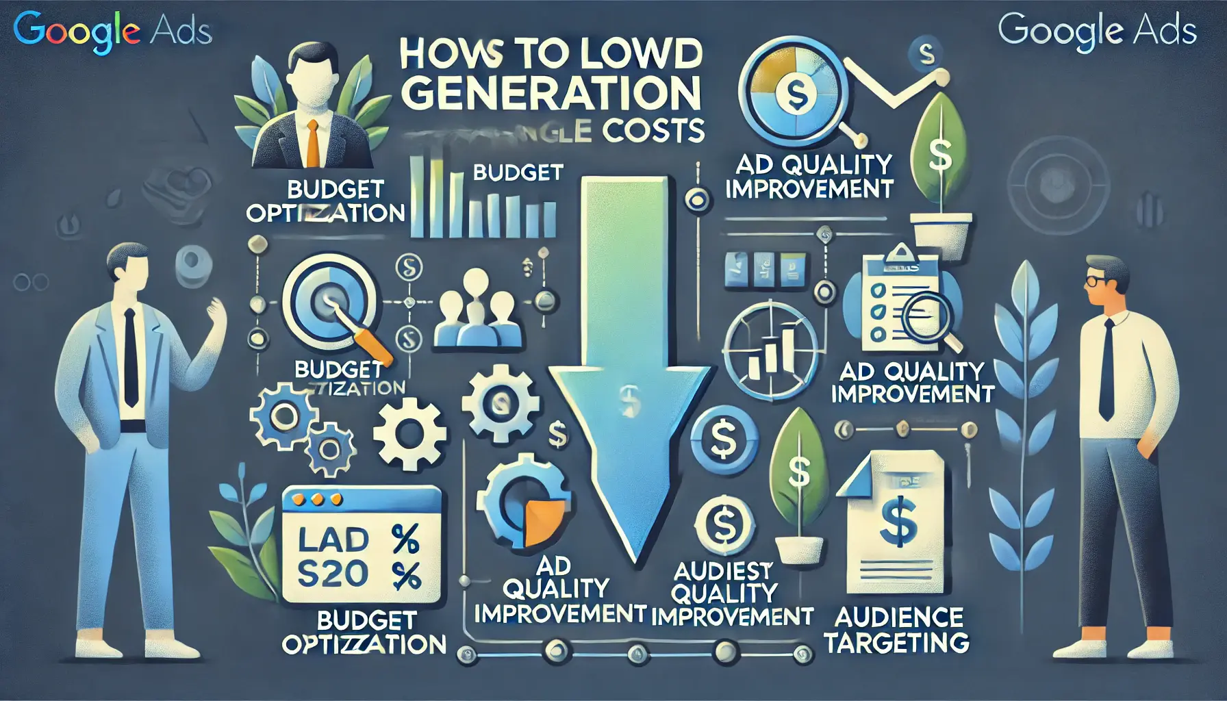 Illustration of strategies to lower lead generation costs in Google Ads.