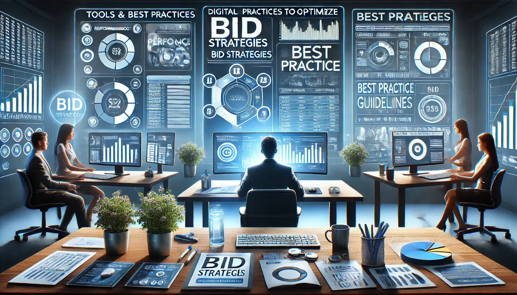 A digital marketing analyst using various tools to optimize bid strategies.