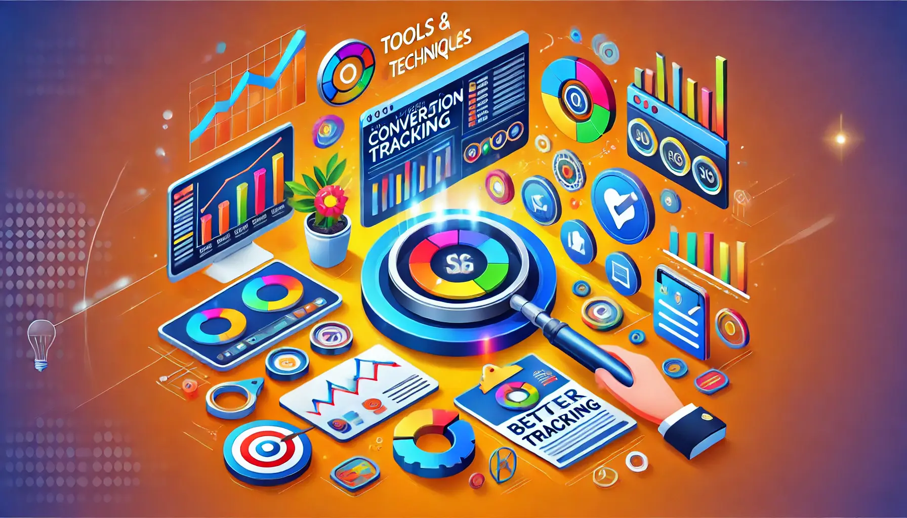 An illustration showing various tools and techniques for effective conversion tracking in digital marketing.