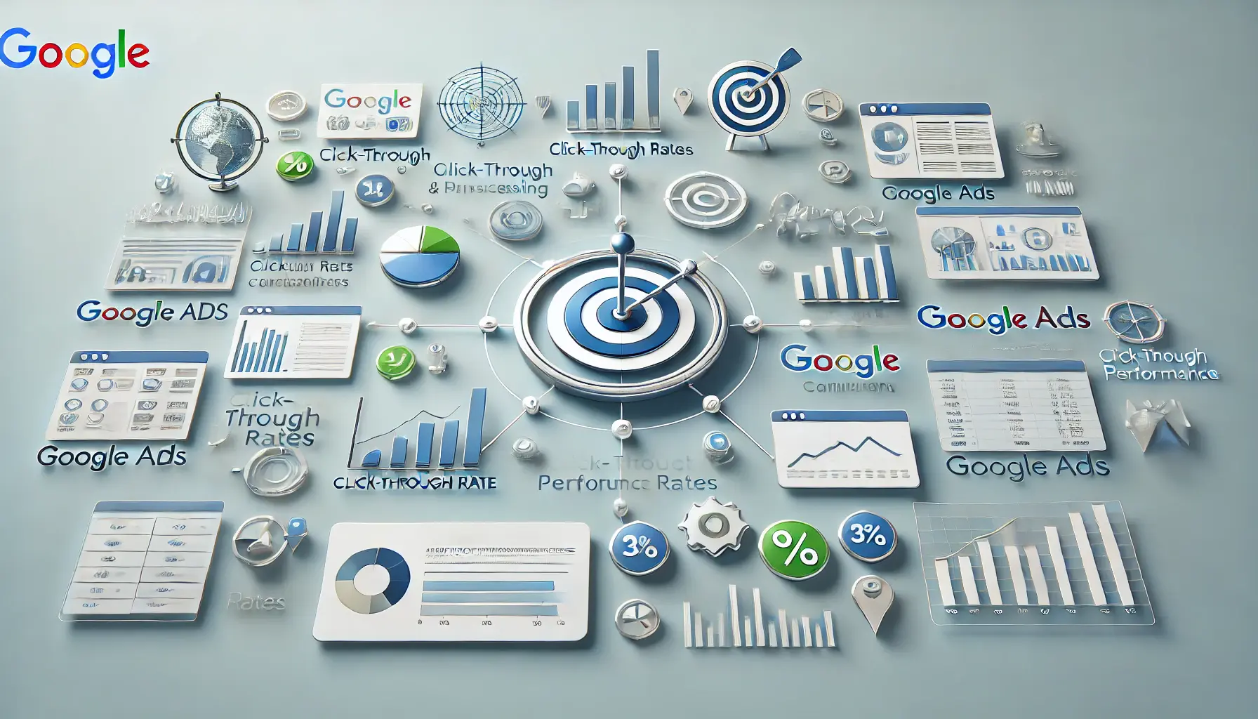 A visual representation of tracking success with graphs, charts, and a target symbolizing key performance metrics.