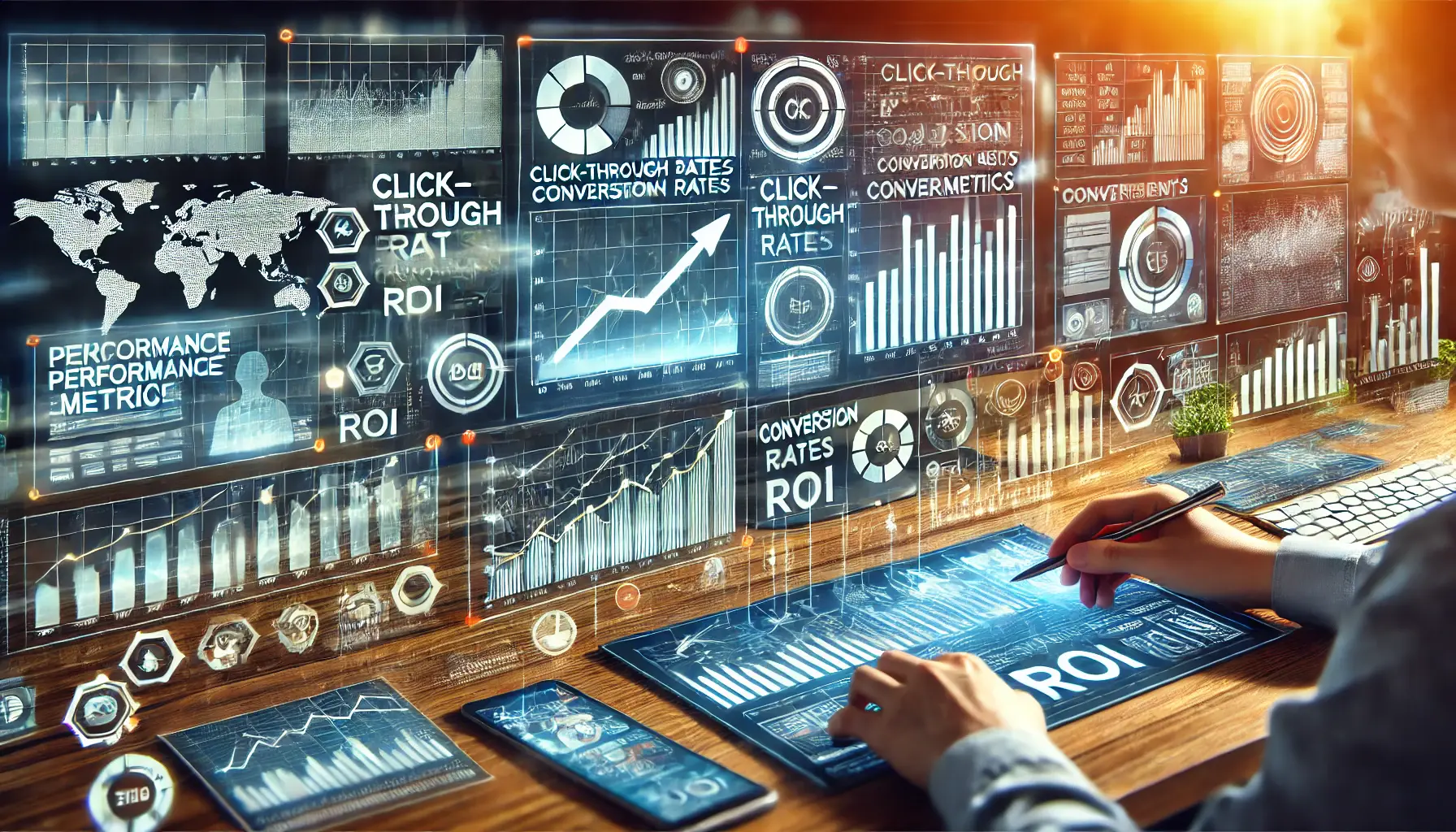 A visual representation of tracking performance metrics, showing a person analyzing data on multiple computer screens.