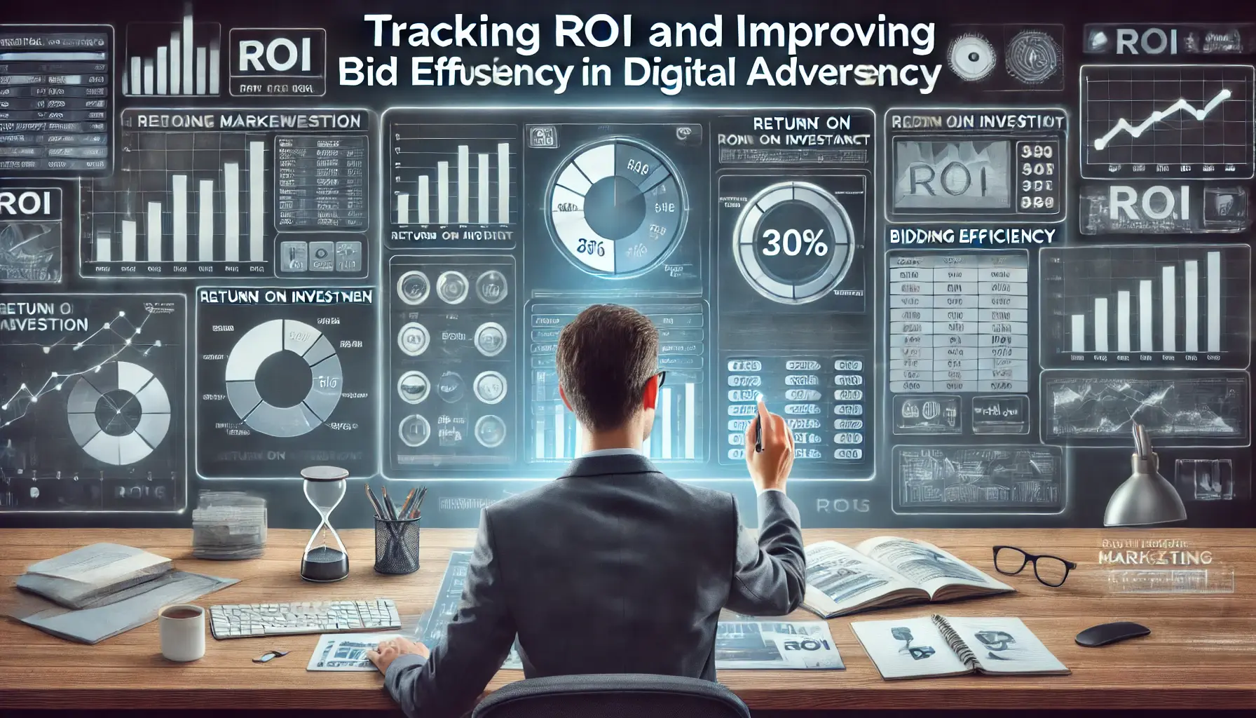 A digital marketing analyst examining ROI metrics on a dashboard.