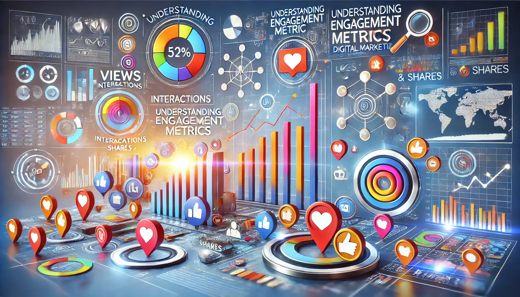 A visually engaging image illustrating engagement metrics in digital marketing, featuring graphs and icons of user interactions.