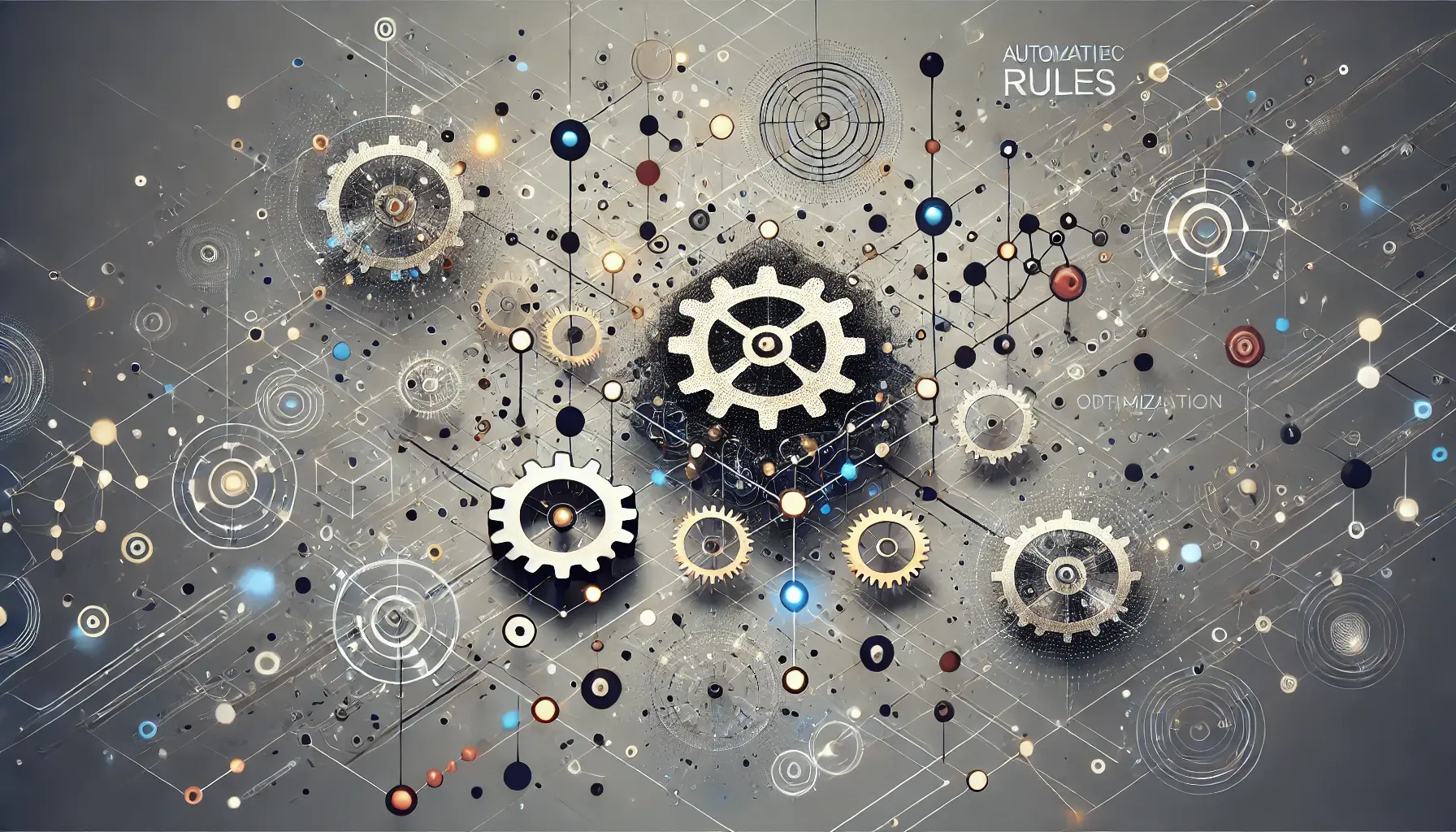 Abstract representation of automated rules in advertising with interconnected gears and pathways symbolizing control and precision