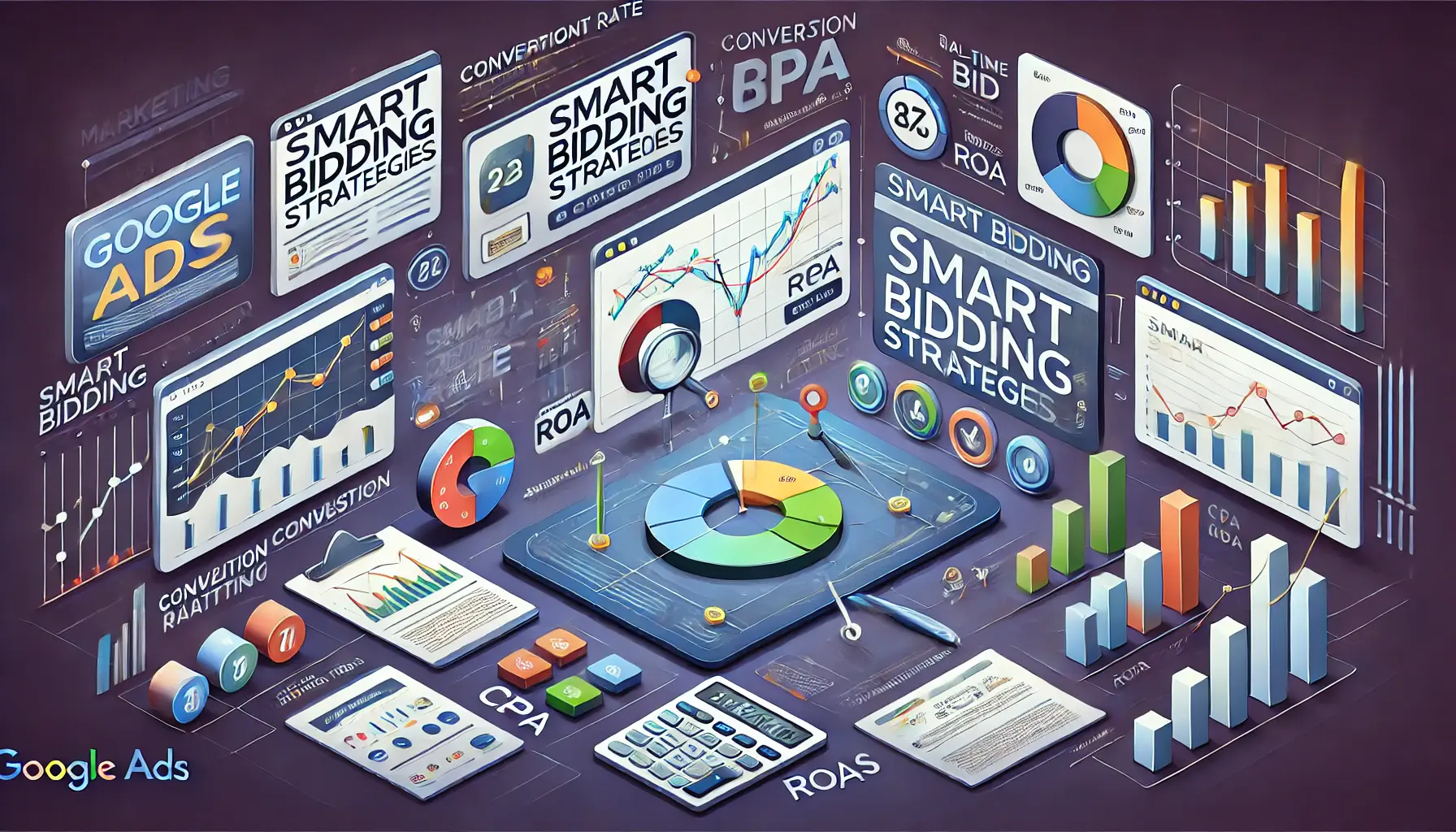 Illustration of using performance data for optimizing Smart Bidding strategies in Google Ads, showing performance metrics and data analytics.