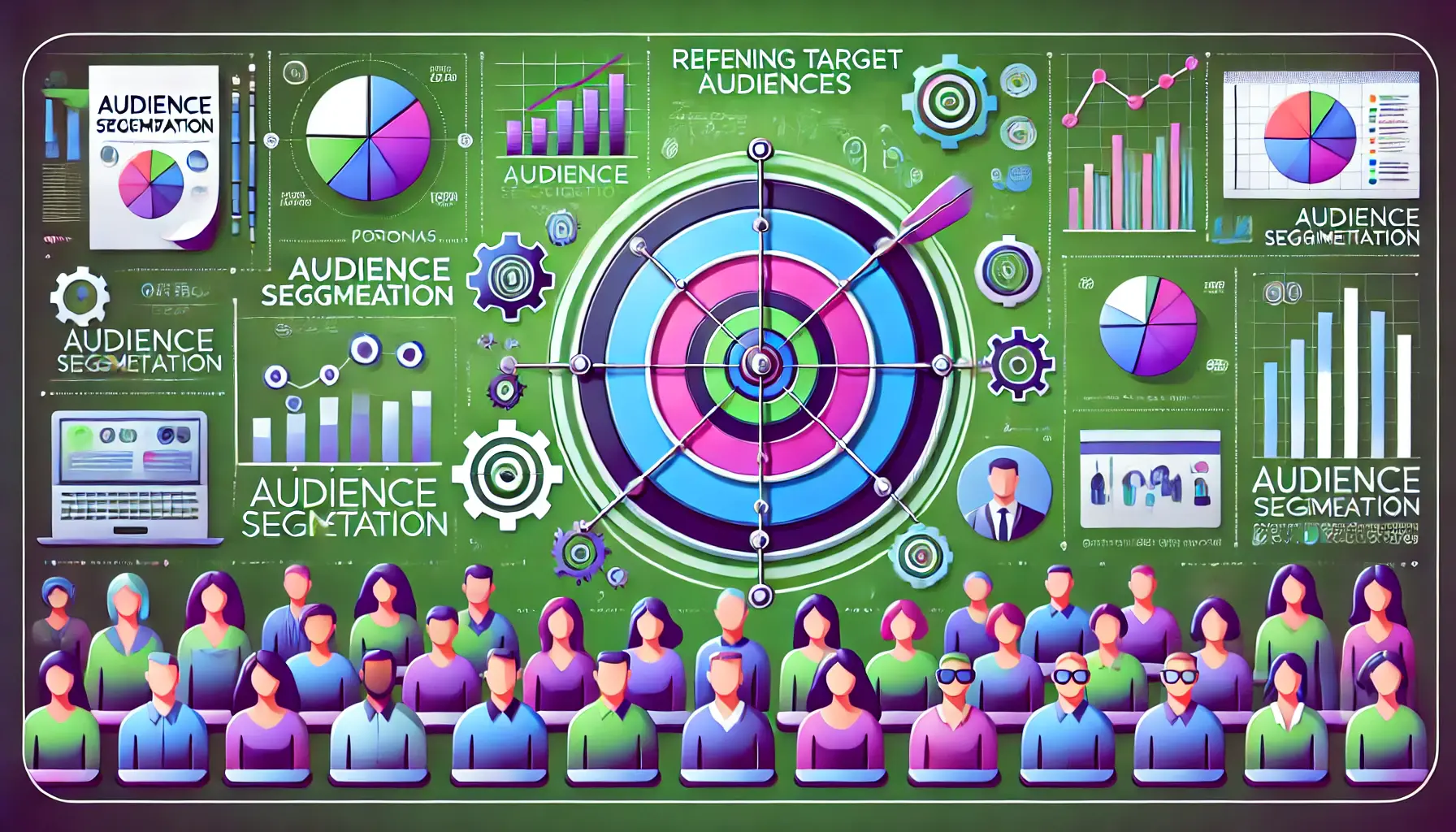 A visual representation of audience segmentation in digital marketing, illustrating diverse user personas and analytics.