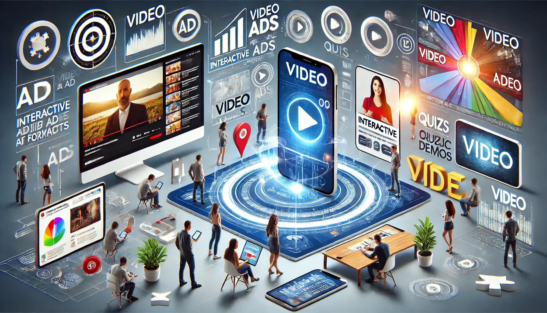 A visual representation of video and interactive ad formats in digital marketing.