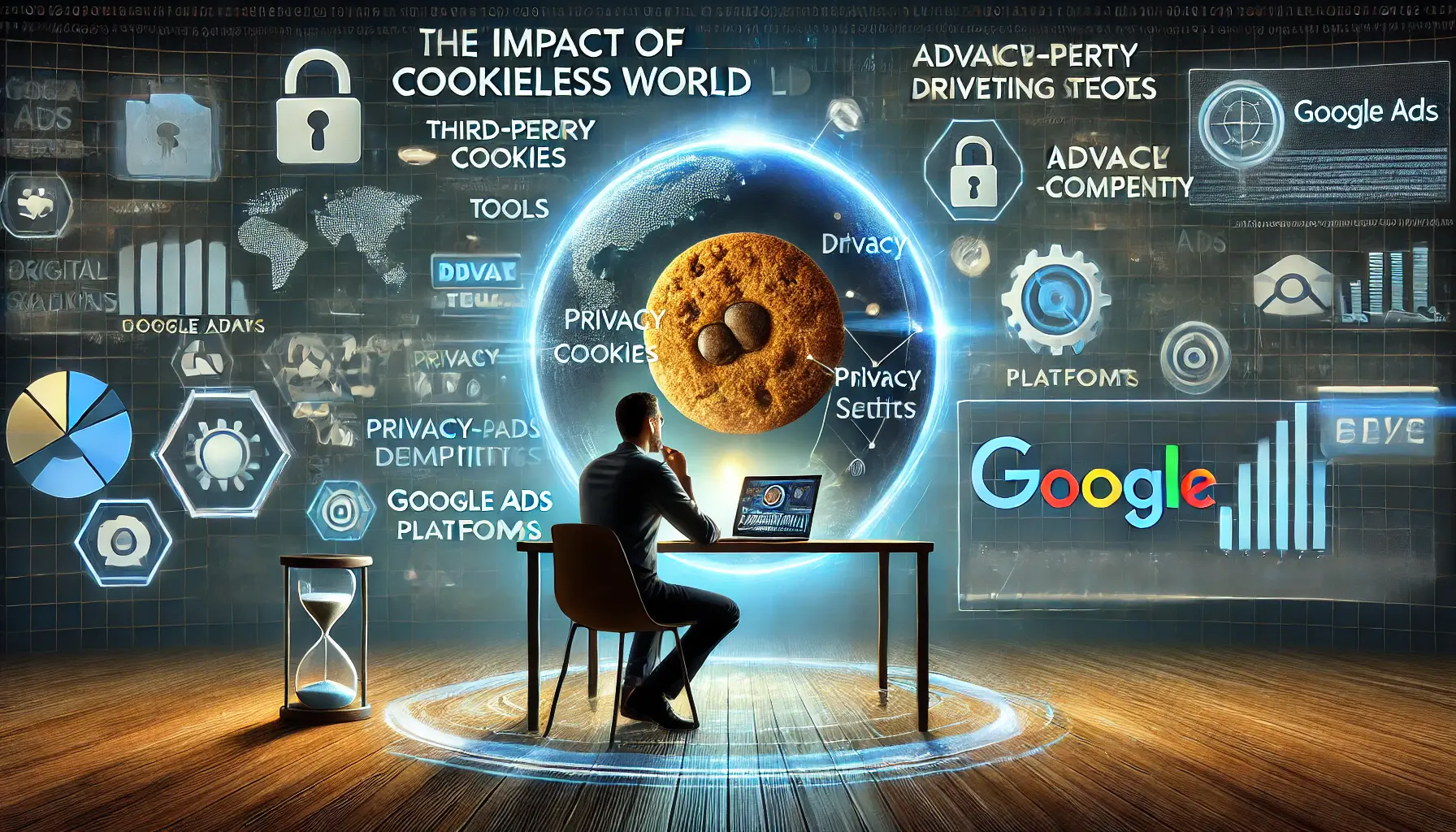 A marketer working on a digital campaign with advanced privacy settings, representing the shift to privacy-compliant tools in a cookieless world.