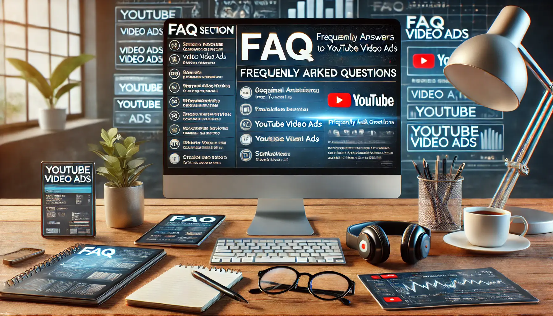 Marketer reviewing frequently asked questions (FAQ) related to YouTube video ads on a computer screen.