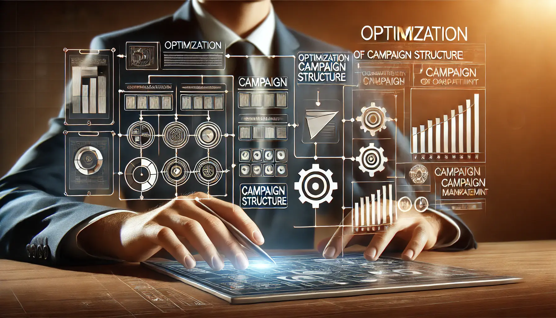 Abstract image symbolizing campaign structure optimization, featuring organized grids and digital tools.