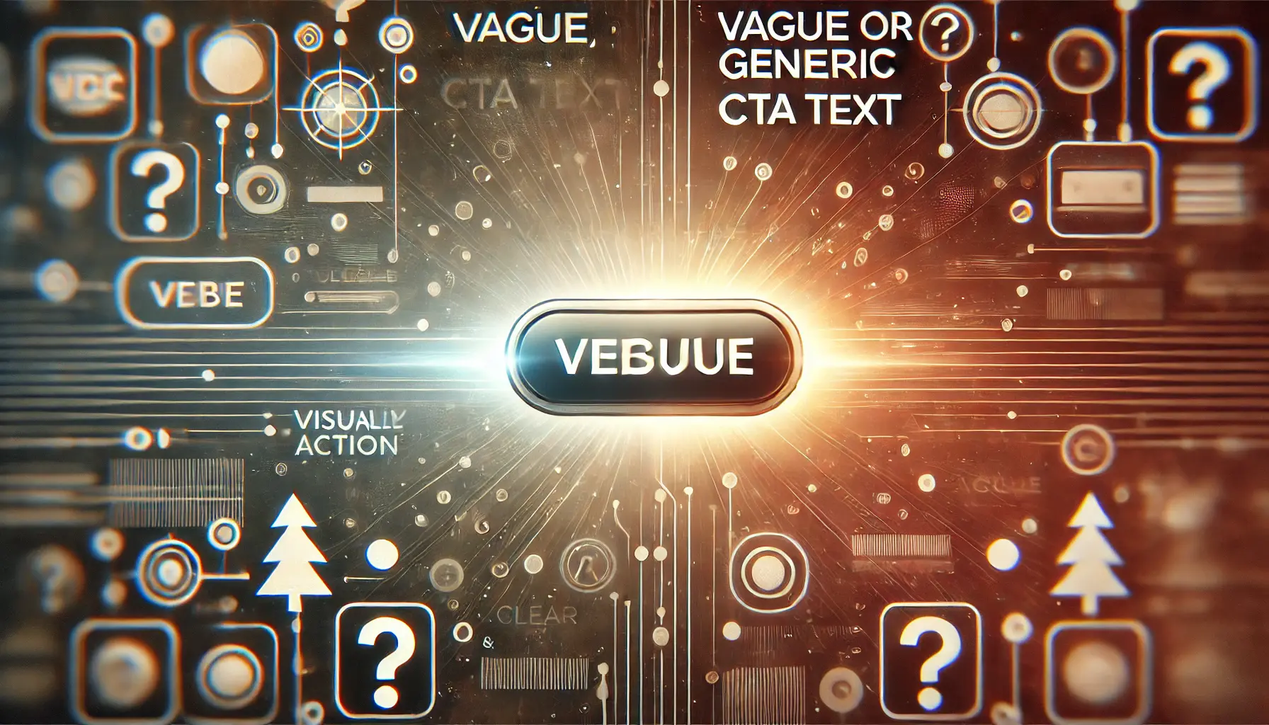 An image showing a dim, unclear call-to-action button blending into the background contrasted with a glowing, engaging button symbolizing clarity and effectiveness.