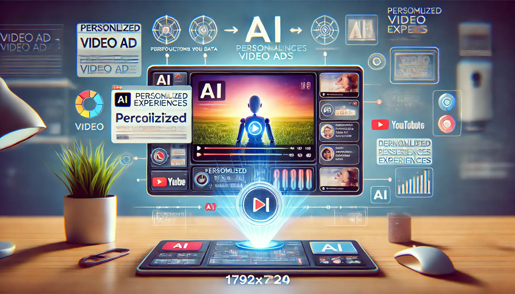 An illustration showing AI-driven personalized video ads, with content adjusted based on user preferences and behavior.