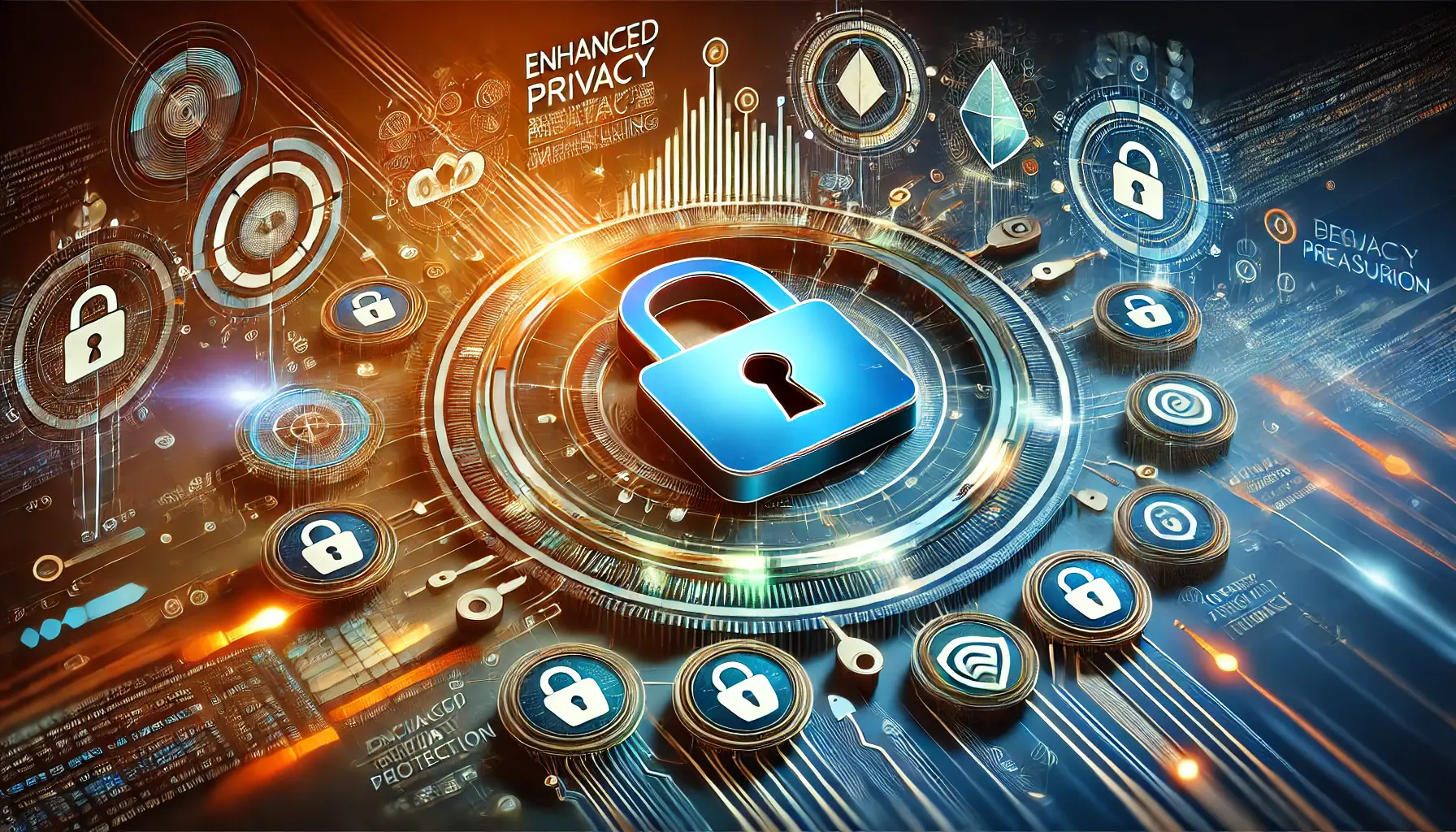 Abstract image symbolizing enhanced privacy measures, featuring digital locks, security shields, and privacy icons.