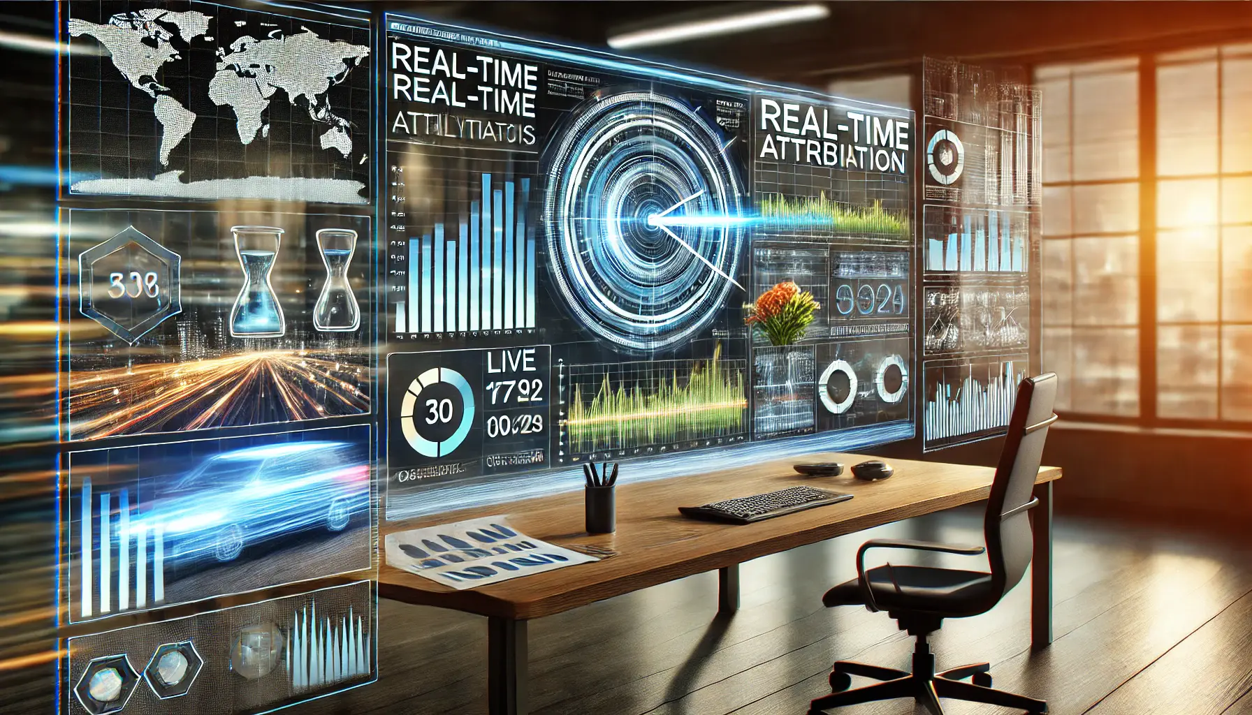 A digital workspace displaying live, real-time data feeds and dynamic attribution metrics in digital marketing.