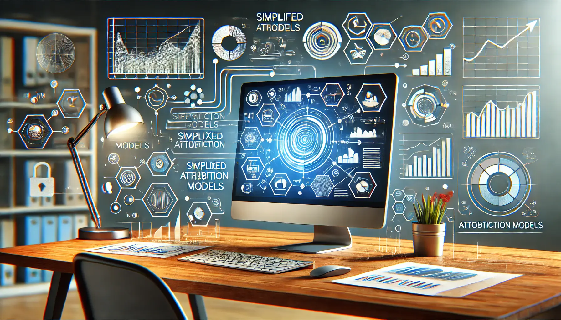 A modern digital marketing workspace showing simplified attribution models and clear conversion paths.