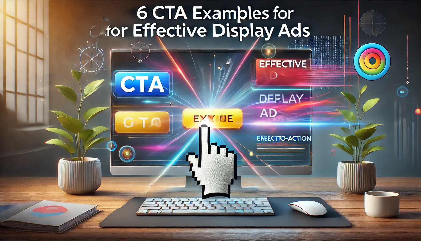 A modern featured image showing colorful web banners, a mouse cursor hovering over a bright button, and abstract graphics representing digital advertising strategies.