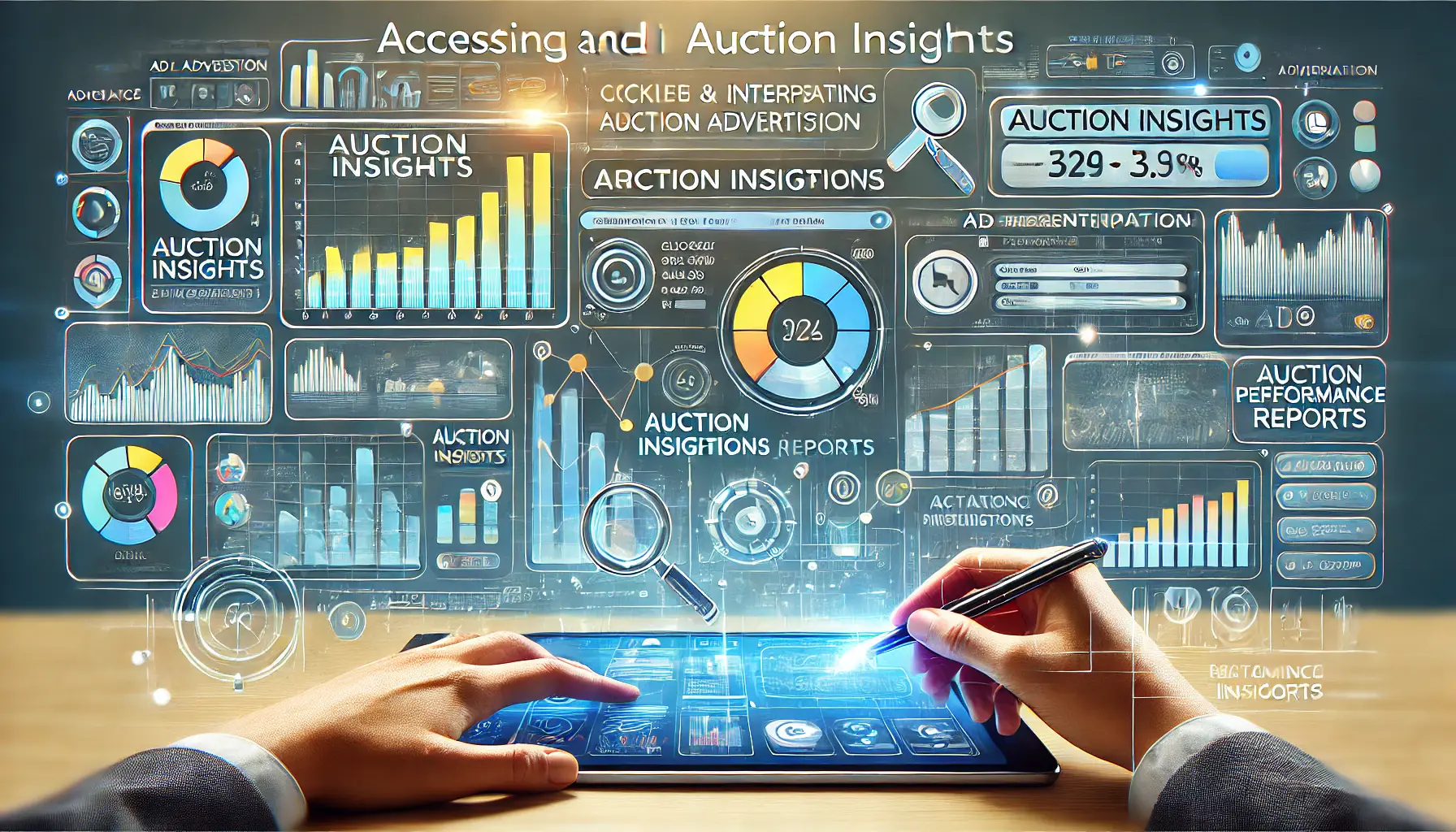 A professional dashboard with vibrant graphs and analytics showcasing auction insights data interpretation.