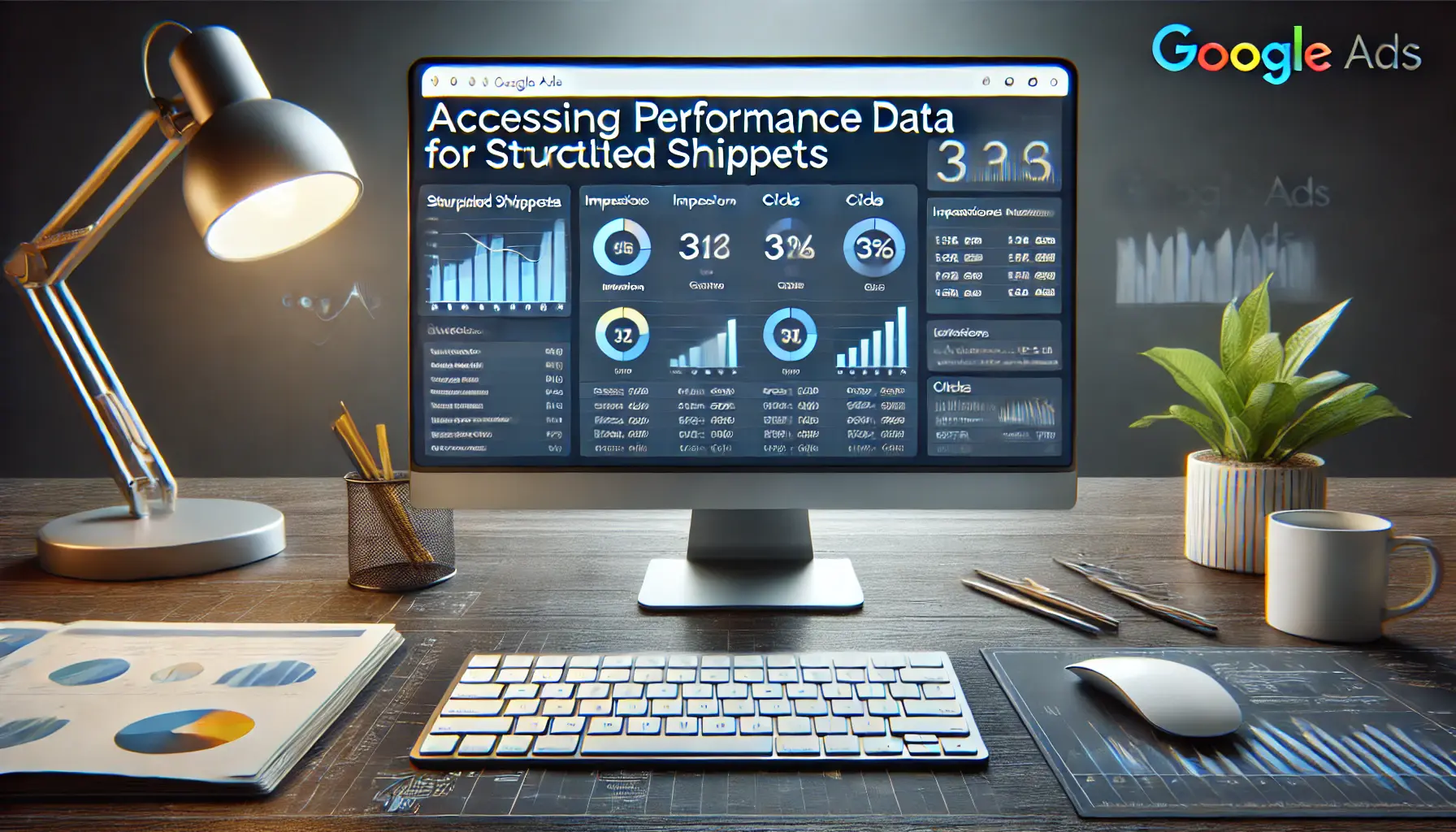 A Google Ads dashboard showing the performance data for structured snippets, with metrics such as impressions, clicks, and CTR in a digital marketing workspace.