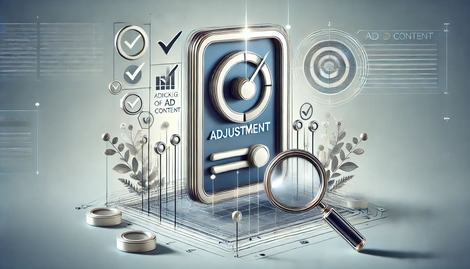 An abstract illustration of a digital ad interface with sliders and control elements for compliance adjustments.