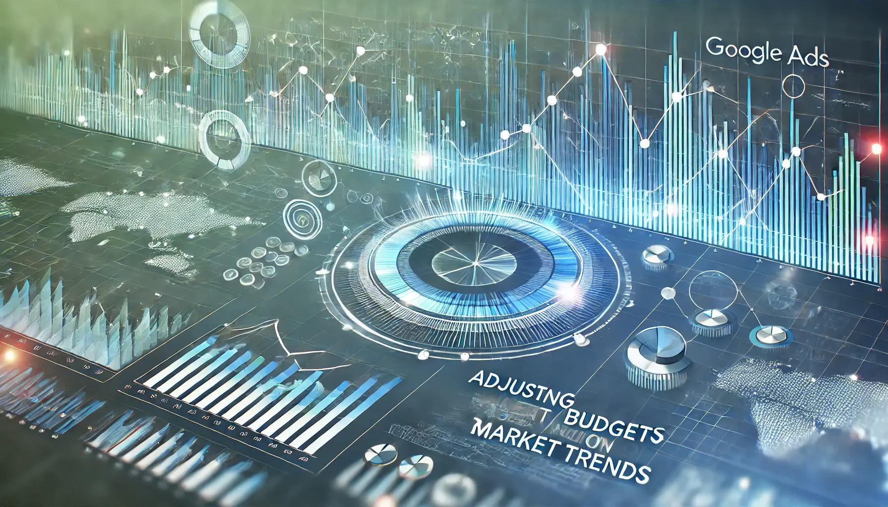 Dynamic financial dashboard with fluctuating market trends, line graphs, and budget adjustment sliders.