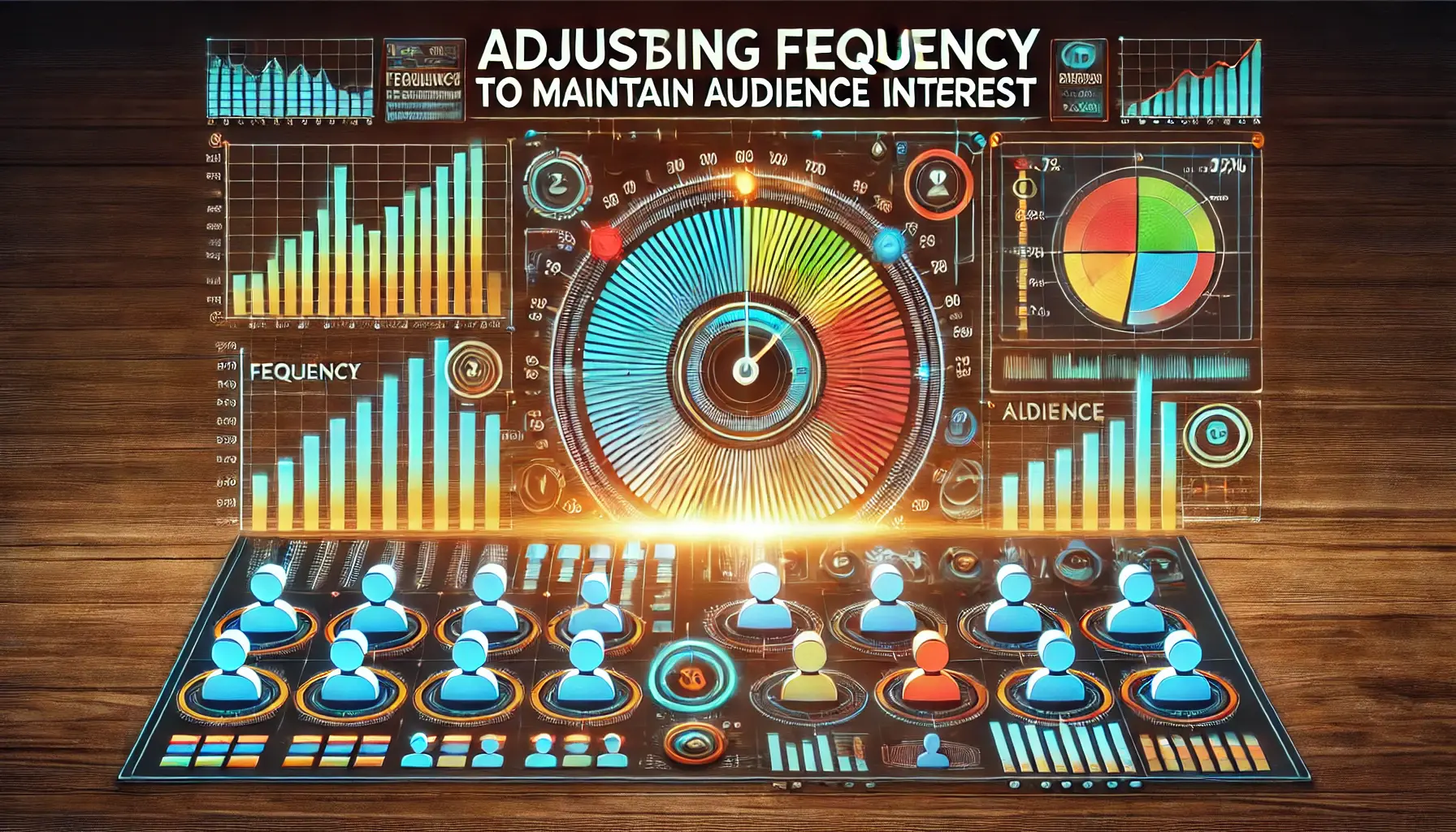 Abstract image showing a digital dashboard with adjustable controls like sliders and dials, symbolizing ad frequency adjustments.