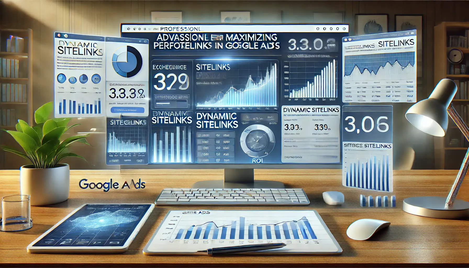 A Google Ads dashboard showing advanced performance analytics and scheduling tools for optimizing sitelinks.