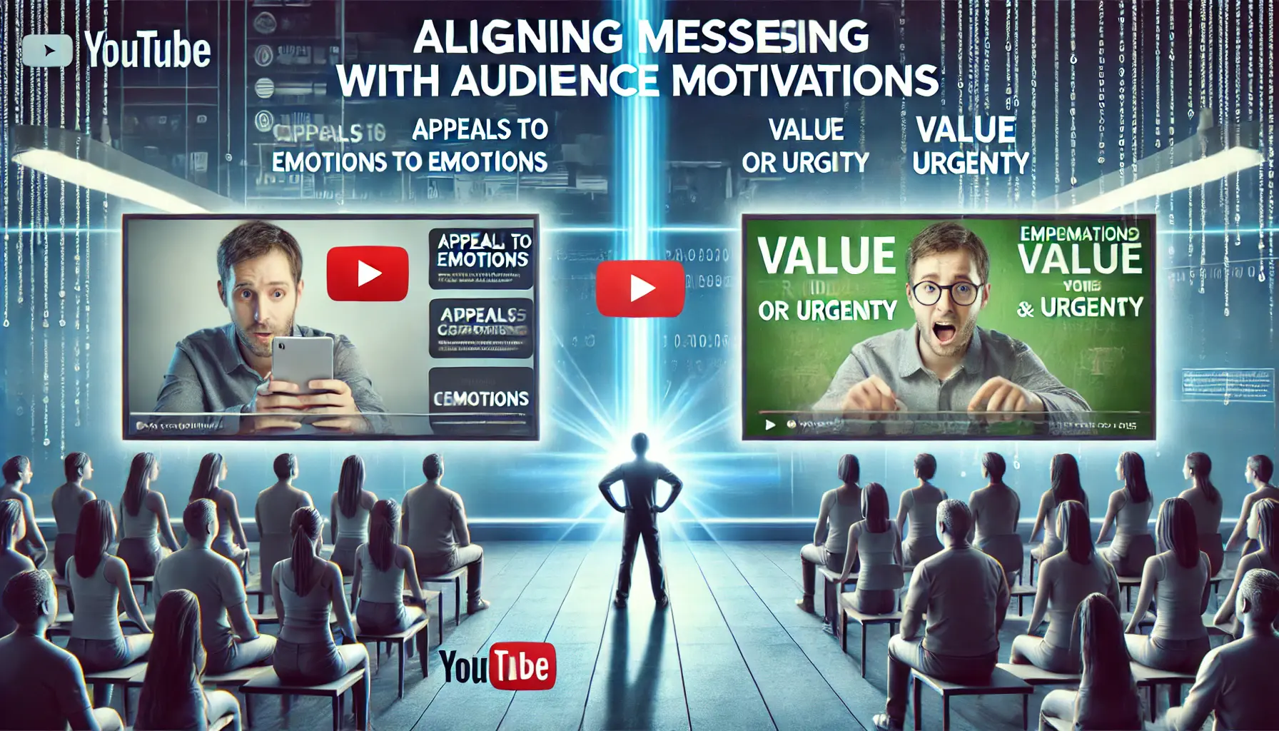 A visual representation of aligning messaging with audience motivations in YouTube ads, showing emotional and value-driven messaging scenes.