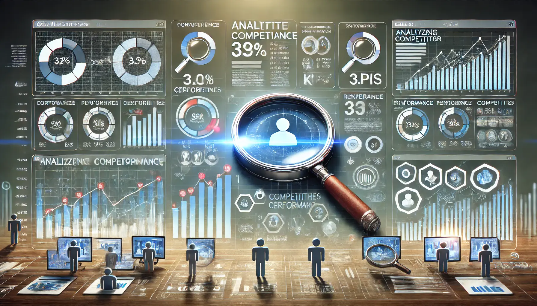 An image illustrating the concept of analyzing competitor performance, showing a digital dashboard with performance metrics and comparisons.