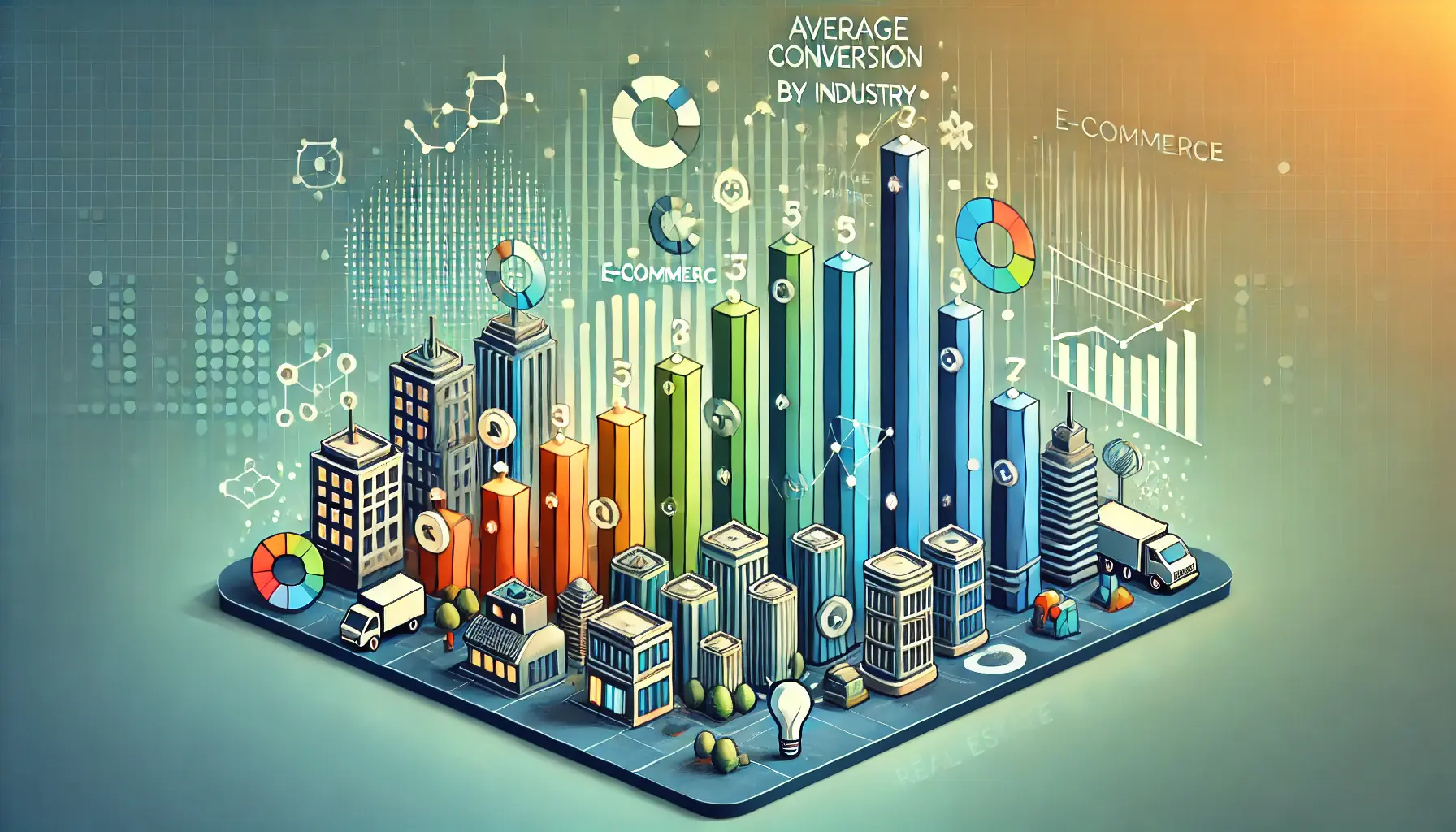 Bar chart comparing average conversion rates across industries like healthcare, e-commerce, real estate, and legal services.