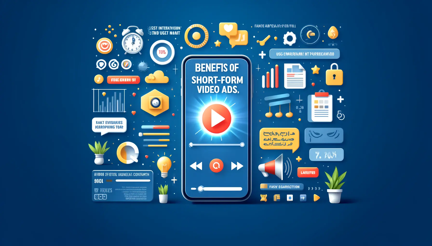 Illustration of short-form video content on a smartphone screen with a progress bar and engagement icons.