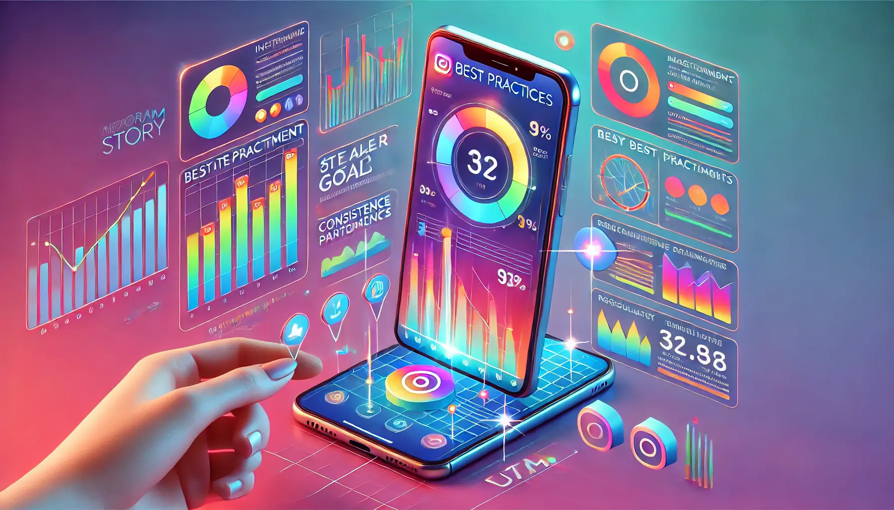 An Instagram story interface with graphs, charts, and data points, representing best practices for accurate performance measurement.