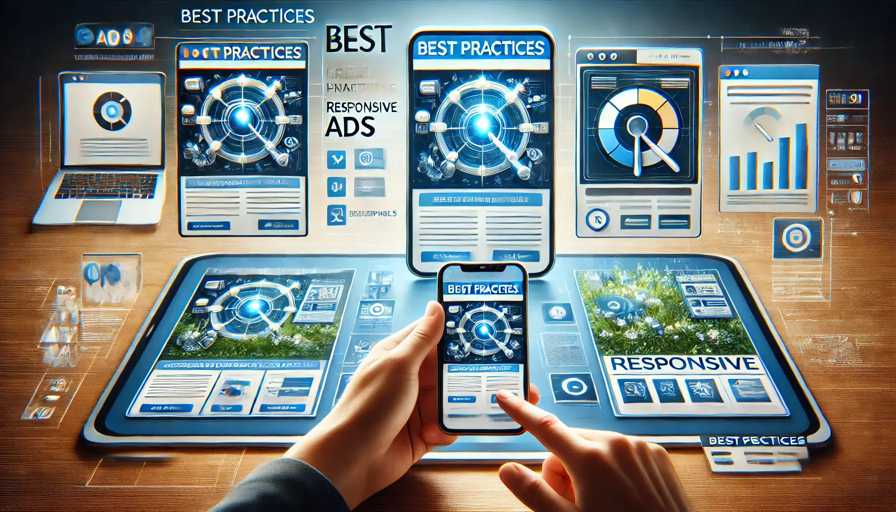 Illustration of best practices for creating responsive ads with high-quality assets optimized for various devices.