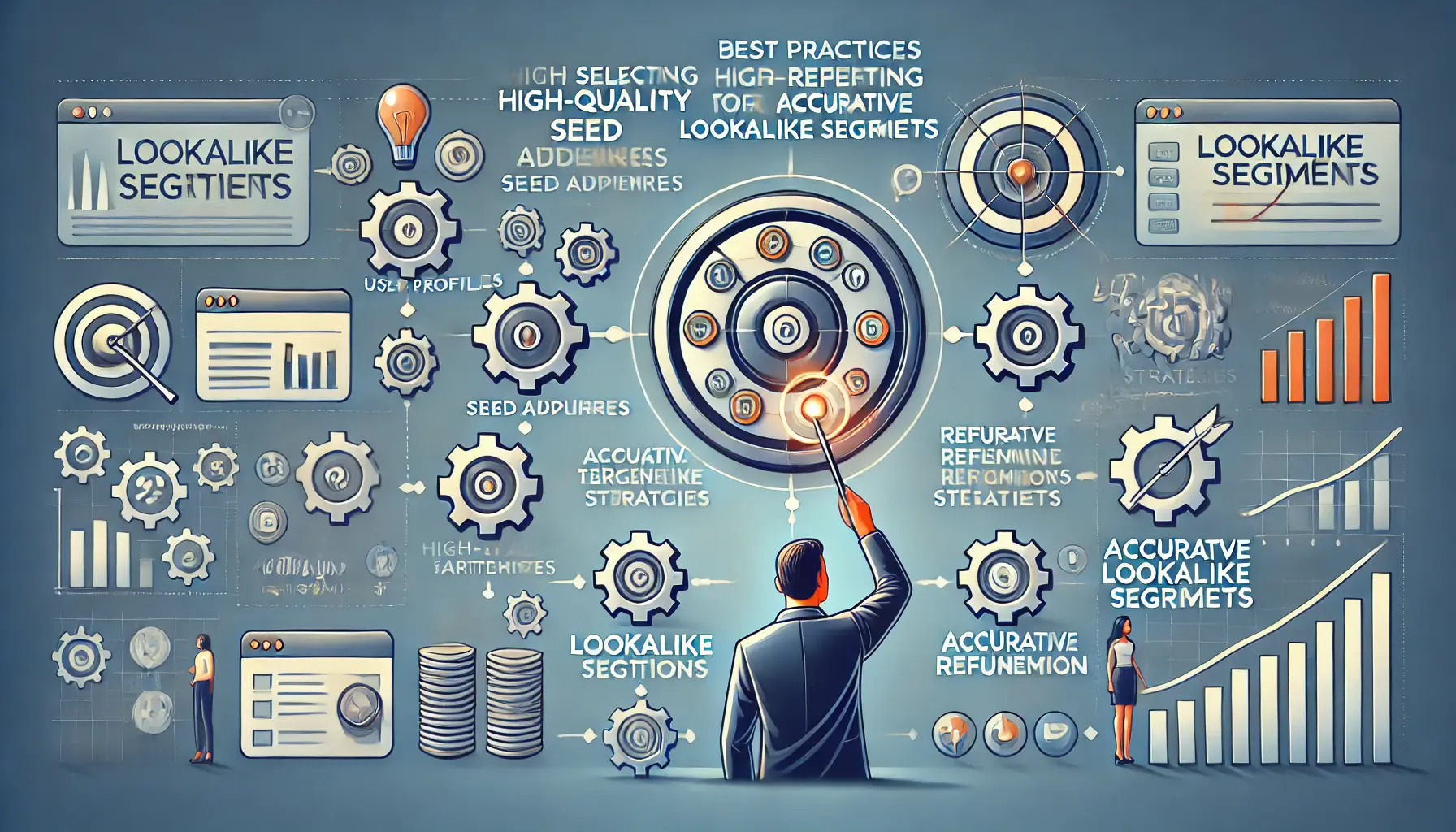 An image showing a digital marketer implementing best practices for lookalike segments by selecting high-quality seed audiences and refining targeting strategies.