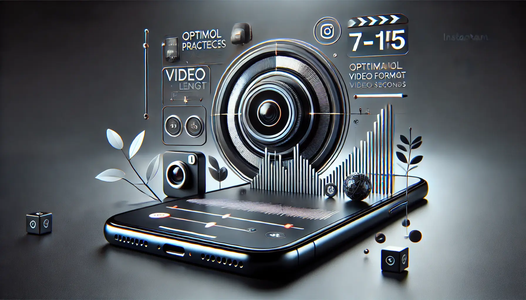 A realistic image showing a smartphone displaying a dynamic Instagram Reel with quick cuts and transitions, highlighting the ideal video length of 7-15 seconds.