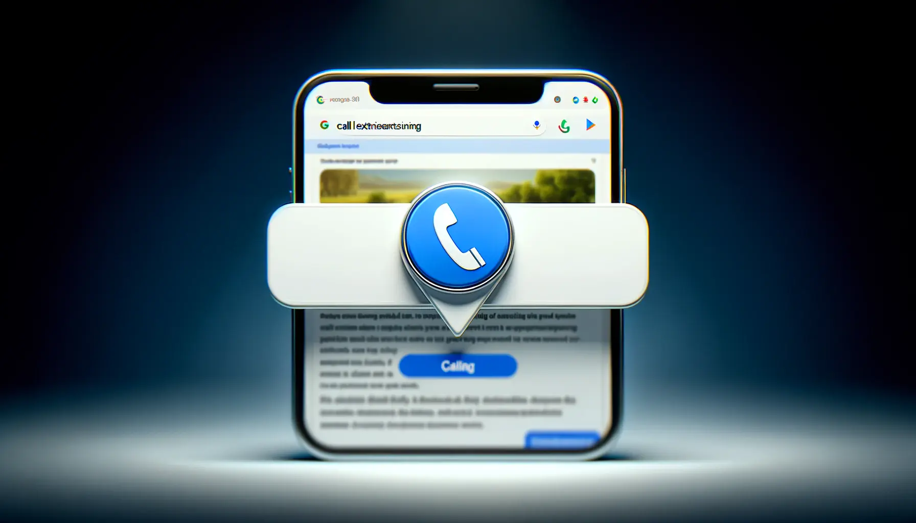 An image representing call extensions in Google Ads, with a focus on a phone icon symbolizing direct contact with businesses.