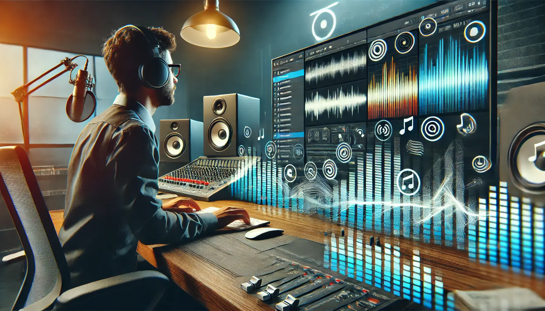 Image of a sound engineer selecting music tracks from a digital music library, symbolizing the process of choosing the right music for an ad campaign.