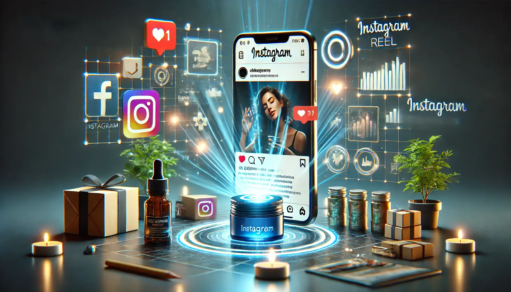 An image showing a smartphone displaying an Instagram Reel with an influencer creating content and a brand's product showcased, symbolizing collaboration.