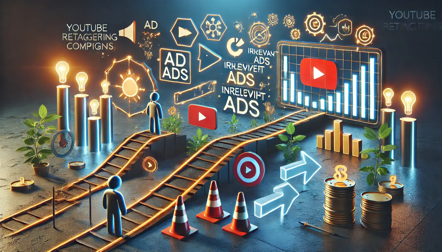 An image illustrating the common challenges in YouTube retargeting campaigns, such as ad fatigue, irrelevant ads, and budget constraints, with strategies for overcoming them.