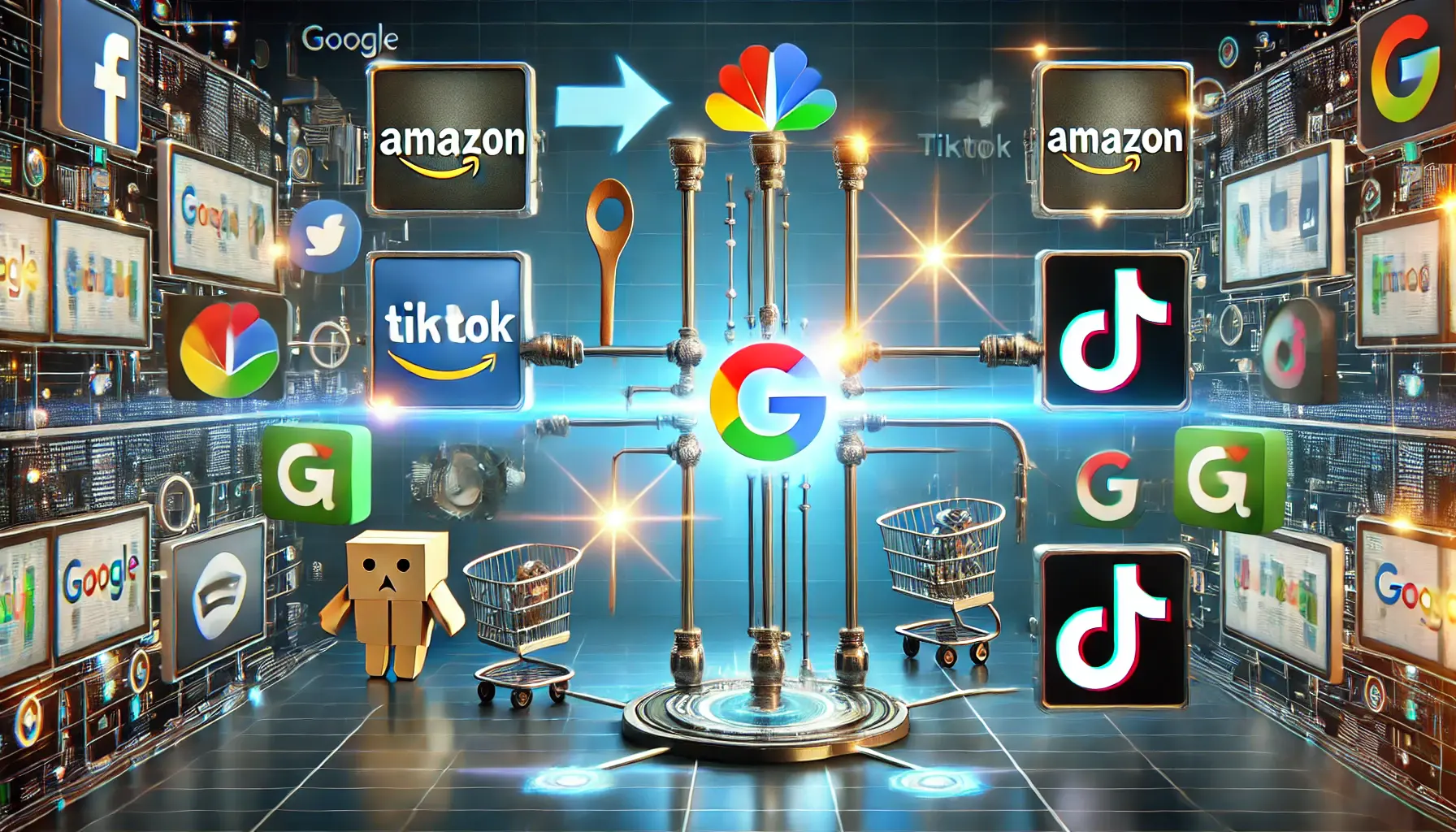 A professional representation of a comparison between Google's advertising platform and its major competitors like Amazon and TikTok.